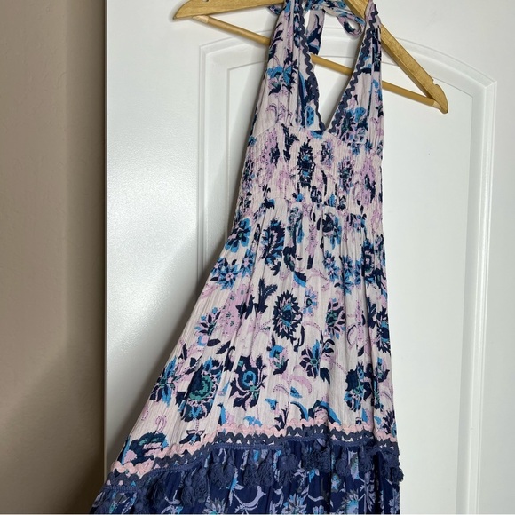 Raga Waiola Halter Maxi Dress Size small Floral Tiered Tassel Smocked V-Neck - Picture 6 of 9